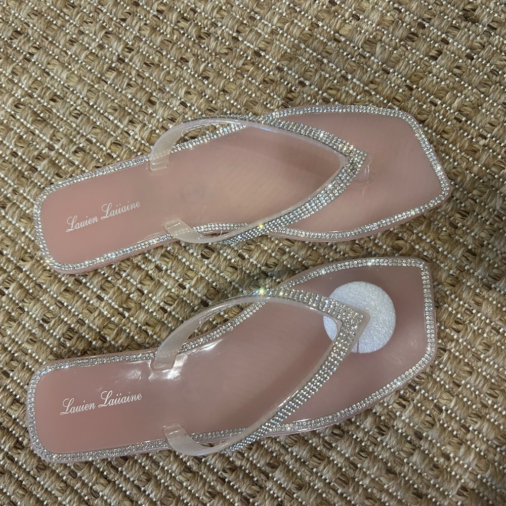 Lauren Lorraine Pink Tampa Rhinestone Flip Flops